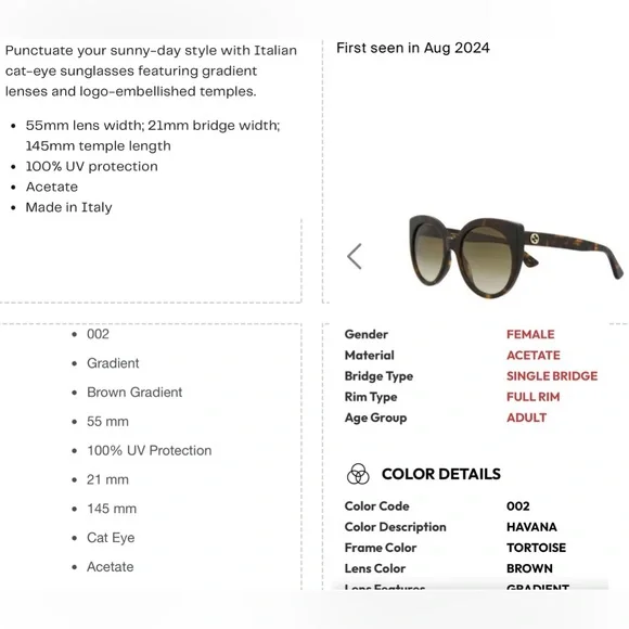 GUCCI CLASSIC AND TIMELESS HAVANA FRAMES WITH “GG” GOLD LOGO ON TEMPLES SUNNIES